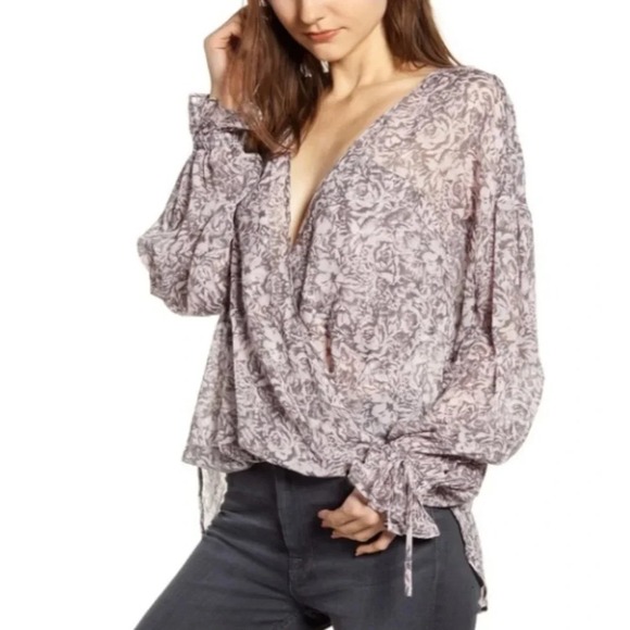 AllSaints Tops - All Saints Penny Rosey Dusty Pink Boho Faux Wrap Long Sleeve Floral Blouse Med M